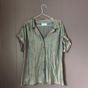 Vintage Glitter Striped Button-Up Shirt Size Large